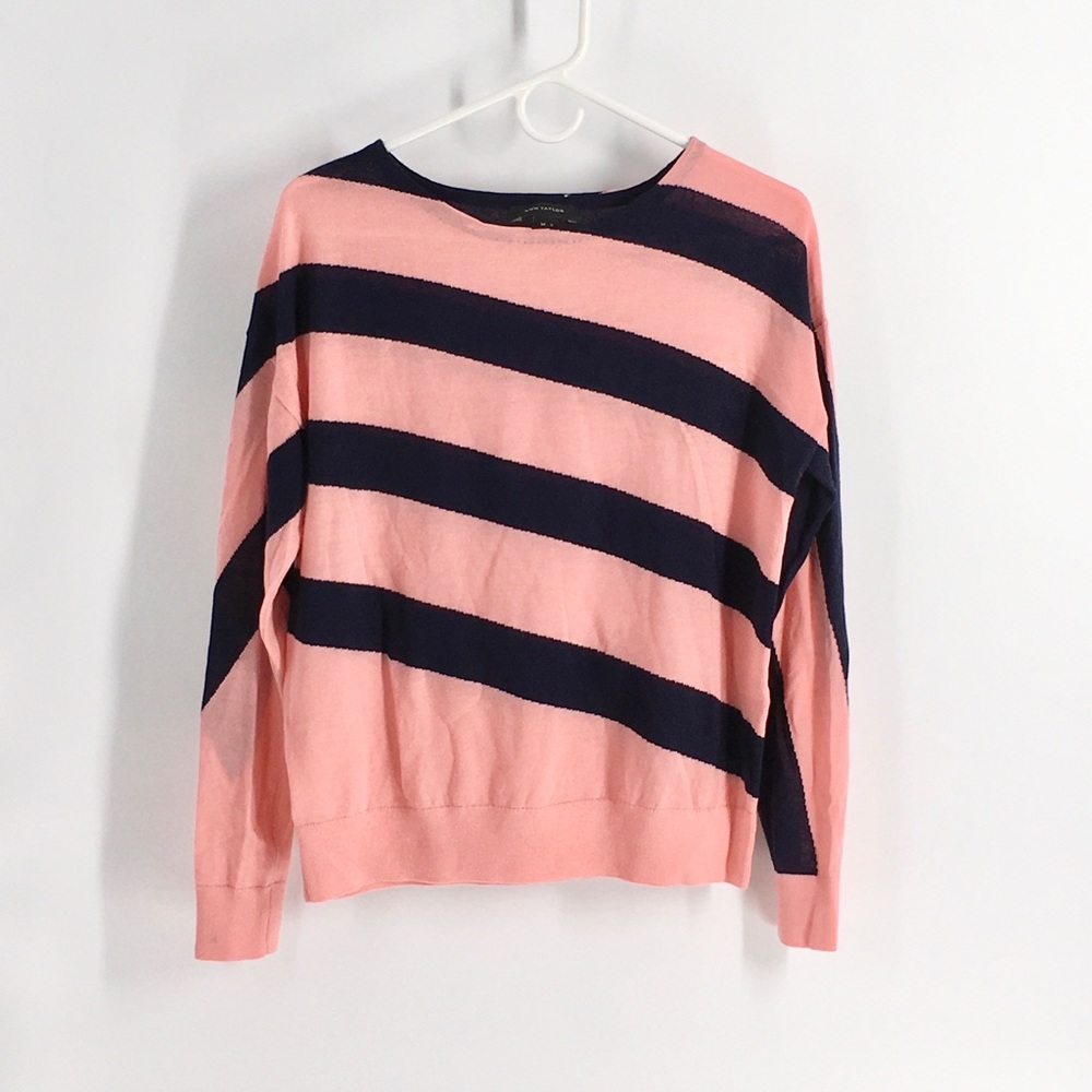 Ann Taylor Pink and Navy Striped Jersey Top